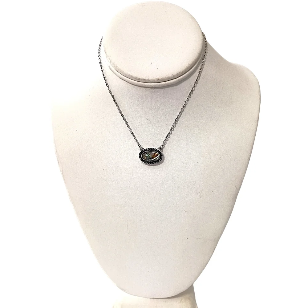 Sarah Coventry Abalone Necklace Vintage 70s Antiqued‎ Silver Tone Sea Treasure